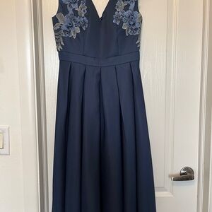 Chi Chi London Navy Blue Dress with Floral Embroidery